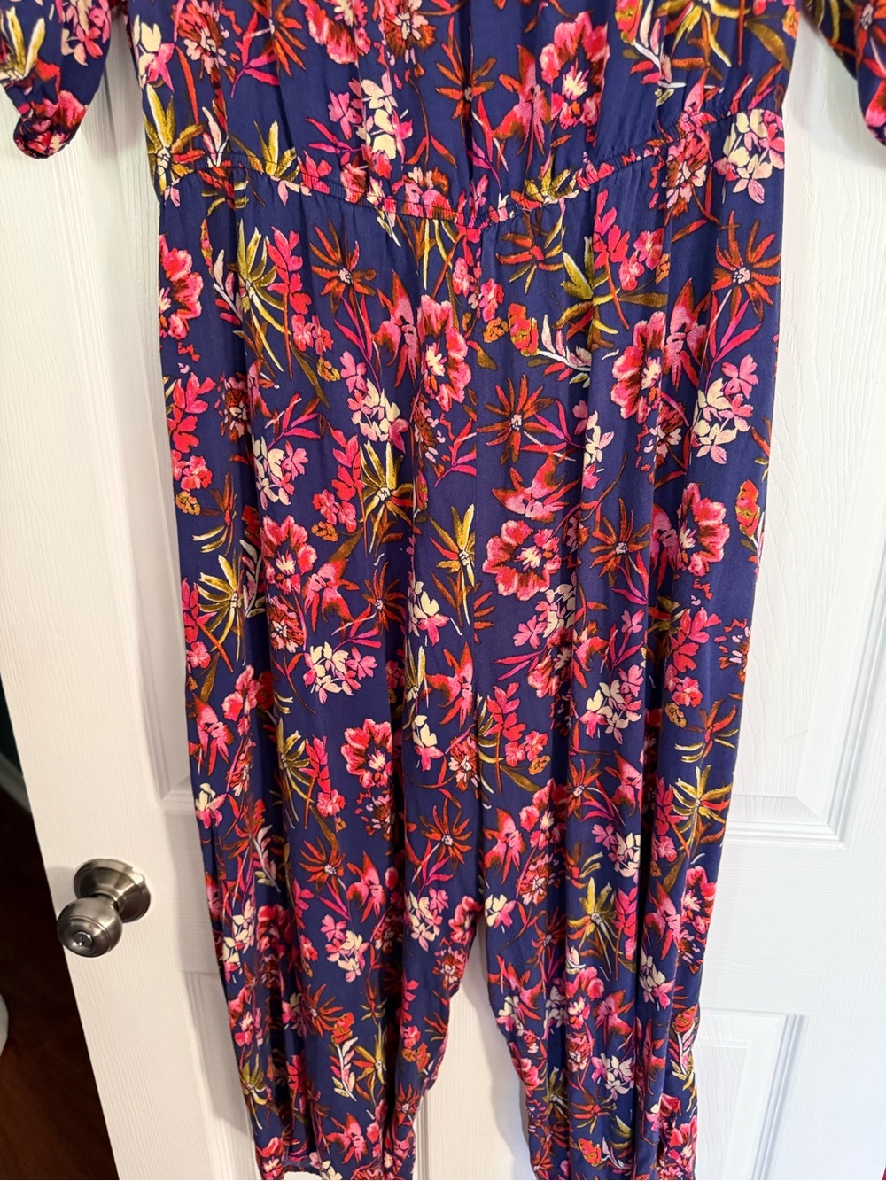 Tacera Navy Floral Jumpsuit with Pink & Green Accents - Picture 5 of 5